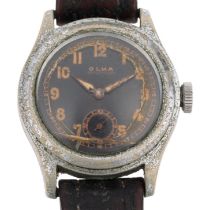 OLMA - a Second World War Period nickel plated pilot's mechanical wristwatch, circa 1940s, black