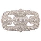 A large Art Deco platinum and diamond geometric panel brooch, set with round brilliant and eight-cut