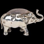 An Edwardian novelty silver figural elephant pin cushion, Levi & Salaman, Birmingham 1908, 4.5cm