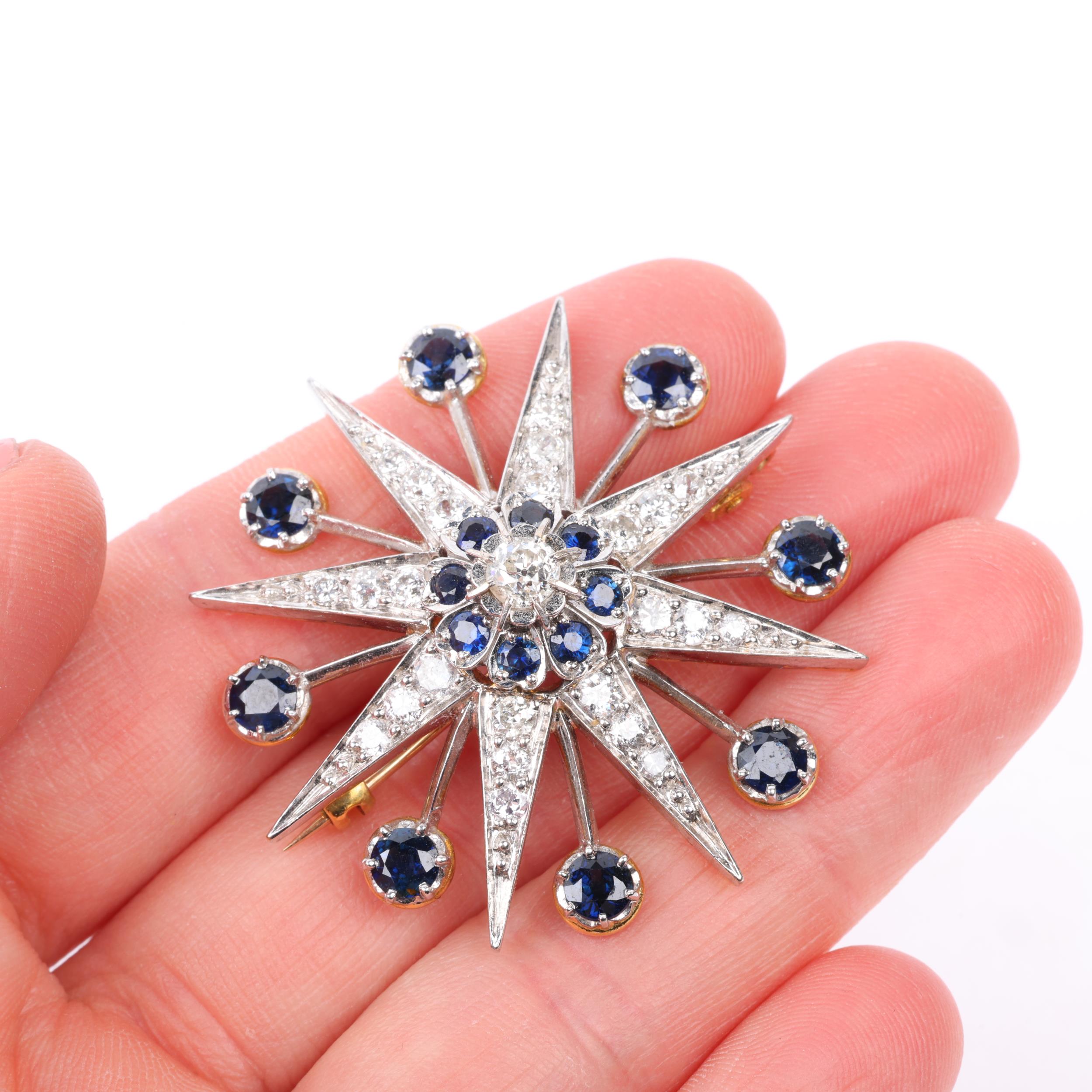 A large modern sapphire and diamond 8-ray starburst brooch, in the Victorian style, set with round- - Image 4 of 4