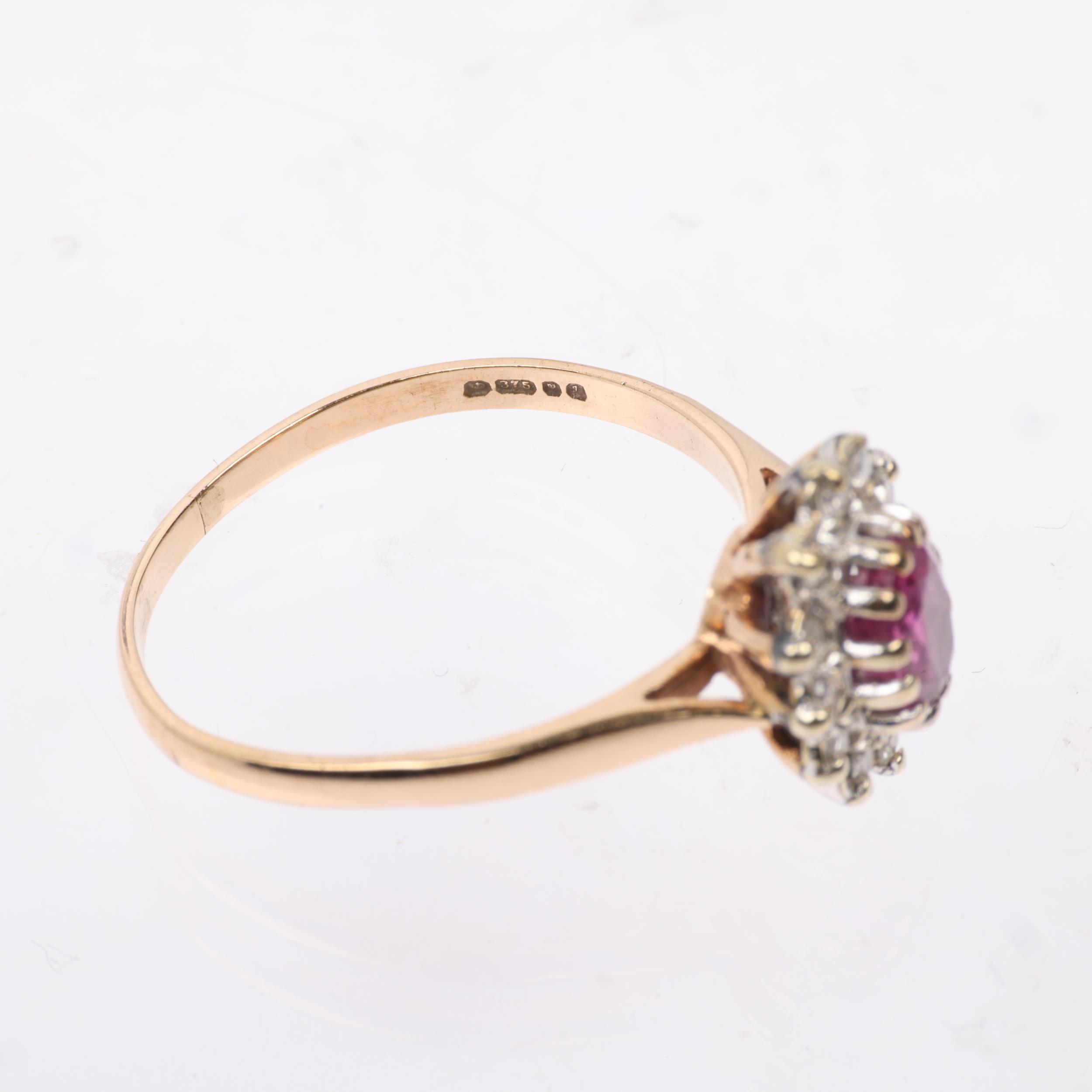 A late 20th century 9ct gold ruby and diamond oval cluster ring, maker MM Ltd, London 1983, - Image 3 of 4