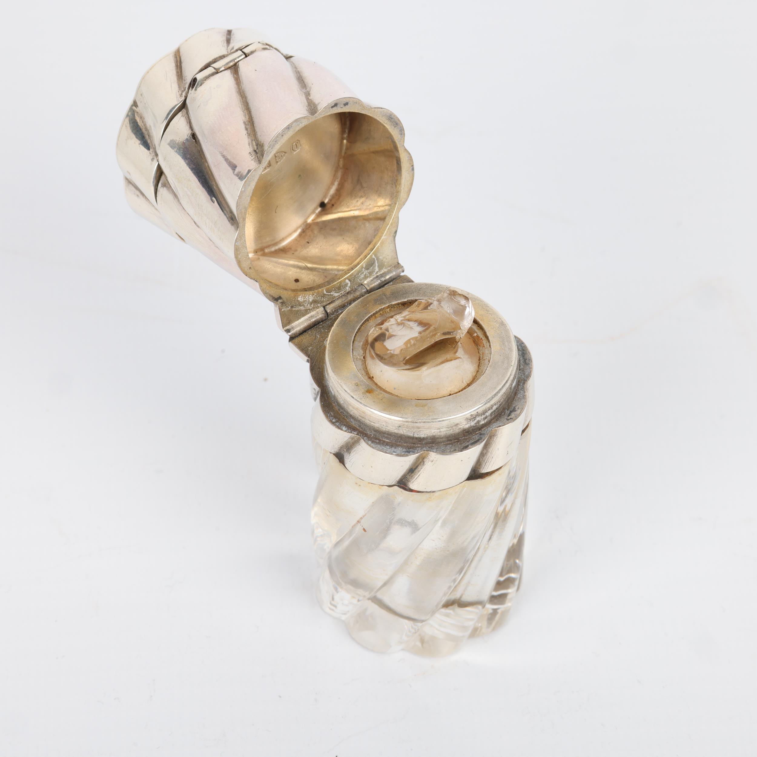 An unusual Victorian novelty silver-mounted spiral glass combination vinaigrette/scent bottle, - Image 3 of 3