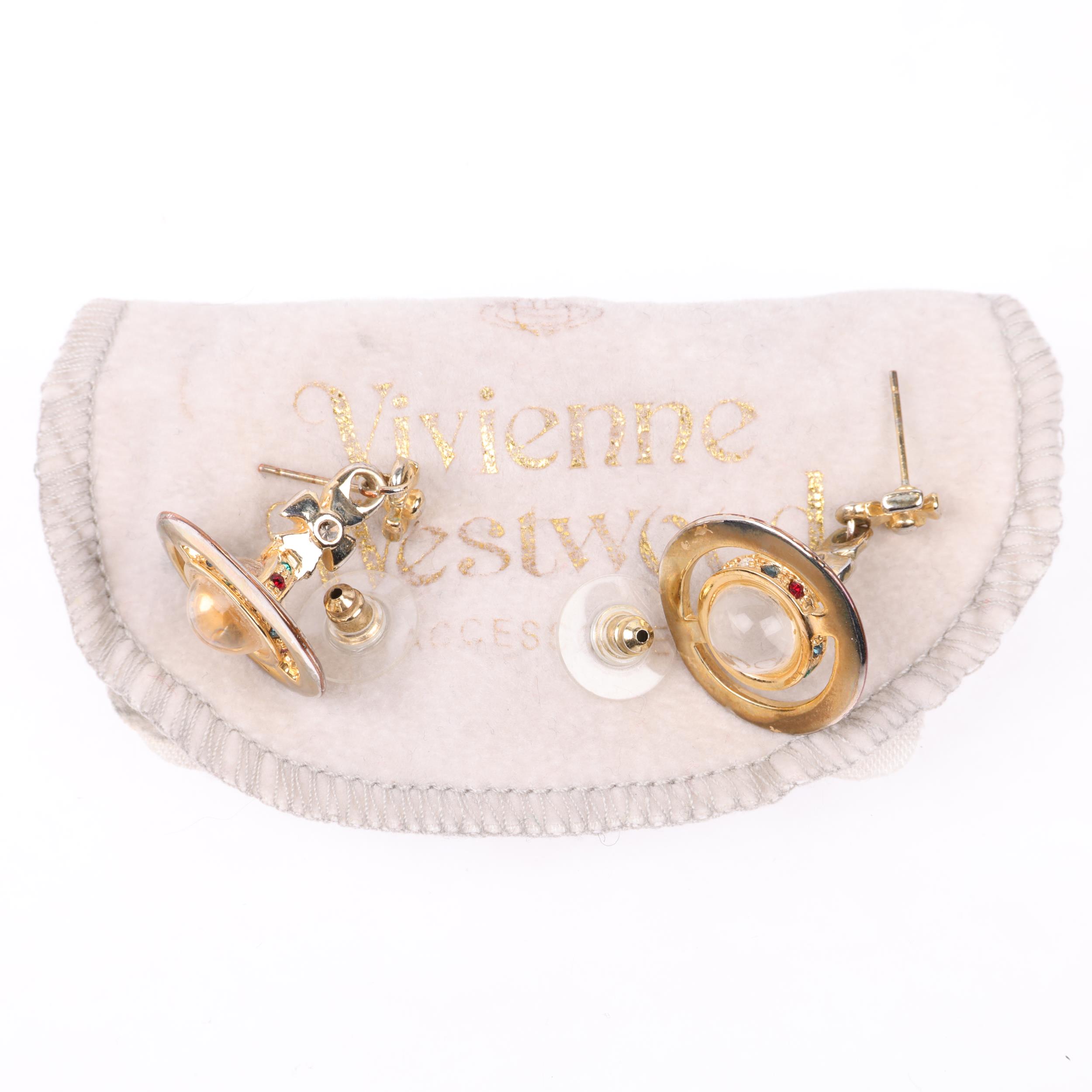 VIVIENNE WESTWOOD - a pair of gilt-metal and crystal orb drop earrings, 33.6mm, 16.1g, boxed - Image 3 of 3