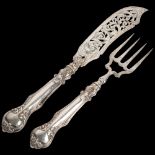 A pair of Victorian silver fish servers, Hilliard & Thomason, Birmingham 1853, knife 32cm, 8.3oz