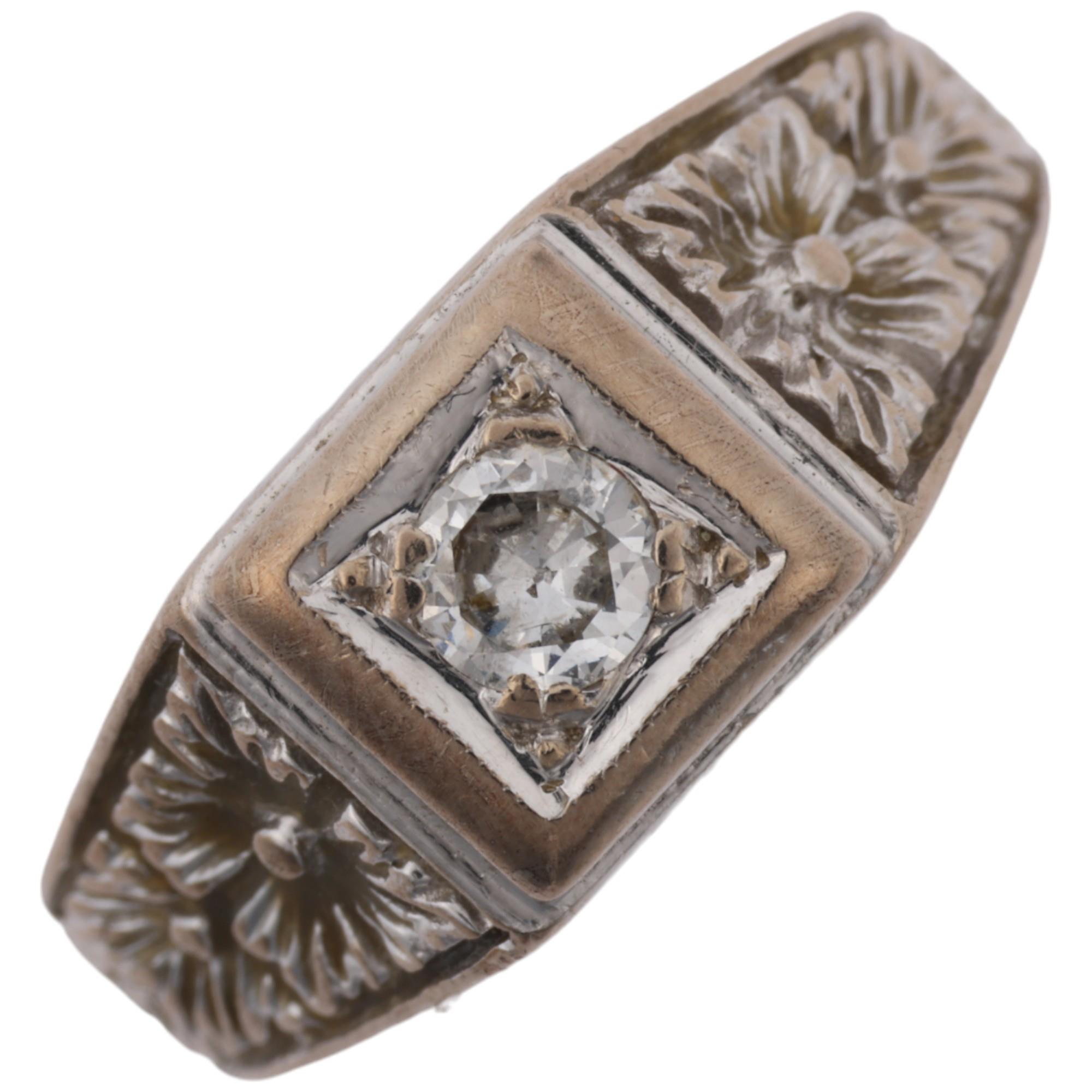 An Art Deco style platinum 0.2ct solitaire diamond ring, set with modern round brilliant-cut diamond