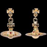 VIVIENNE WESTWOOD - a pair of gilt-metal and crystal orb drop earrings, 33.6mm, 16.1g, boxed