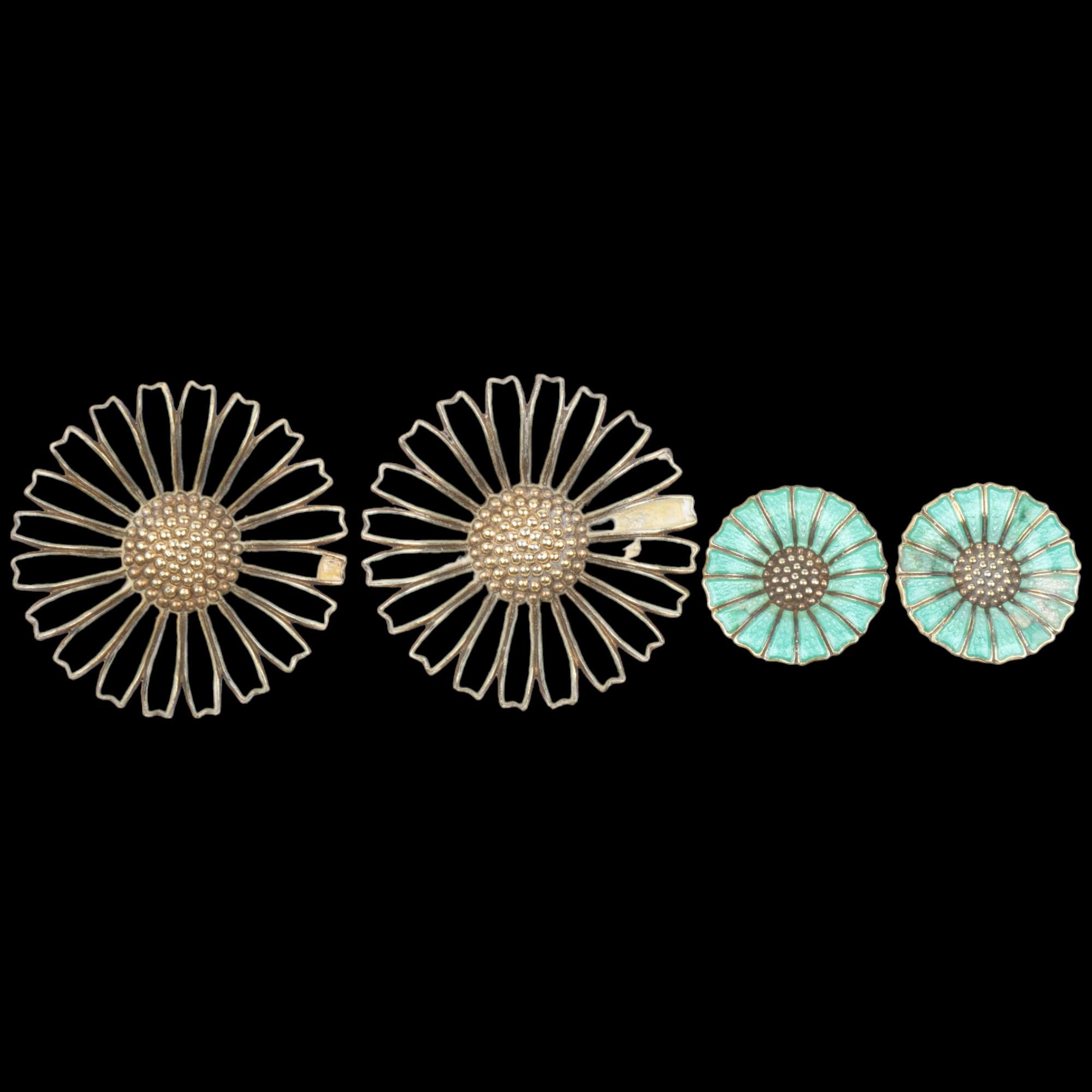 ANTON MICHELSEN - 2 pairs of Danish vermeil sterling silver and enamel daisy pattern clip-on