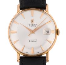 FESTINA - a gold plated stainless steel automatic calendar wristwatch, silvered dial with applied