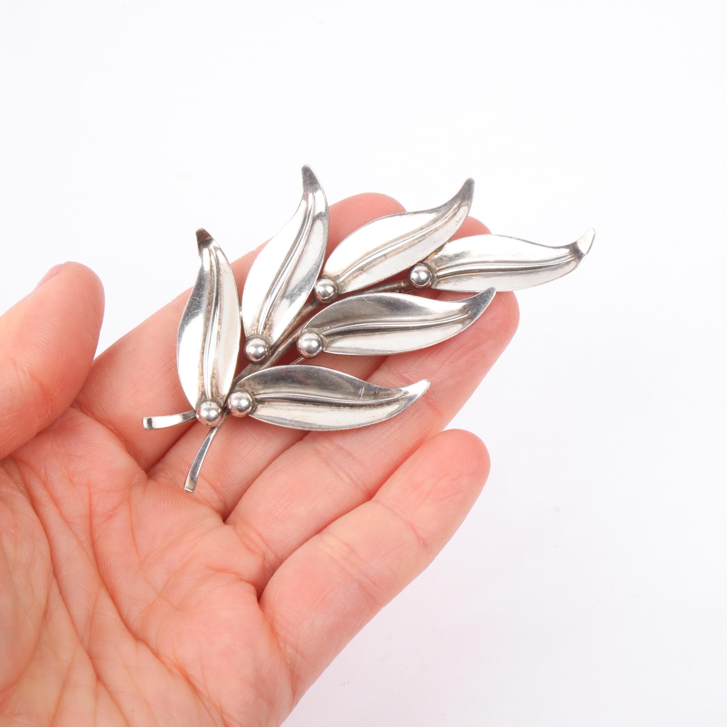 NIELS ERIK FROM - a large Danish modernist sterling silver floral spray brooch, 80.1mm, 10.5g - Image 3 of 3