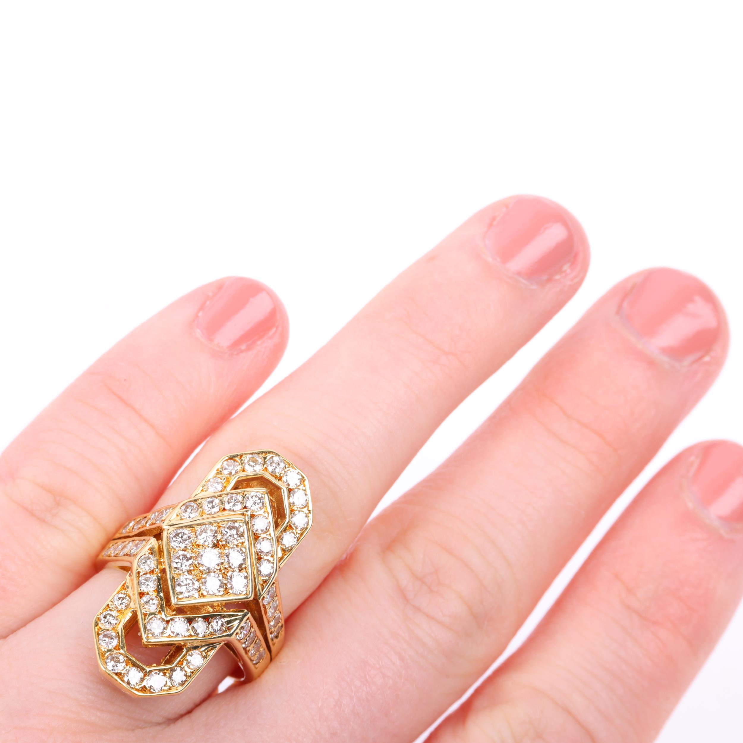 An 18ct gold diamond geometric openwork panel ring, set with modern round brilliant-cut diamonds, - Image 4 of 4