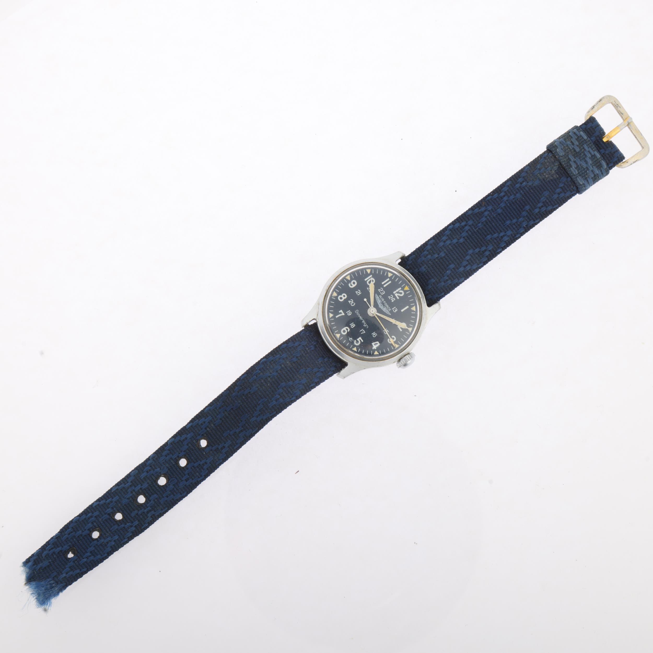 AIR FORCE - an aluminium Sovereign Combat Issue mechanical wristwatch, blue dial with white Arabic - Image 2 of 5