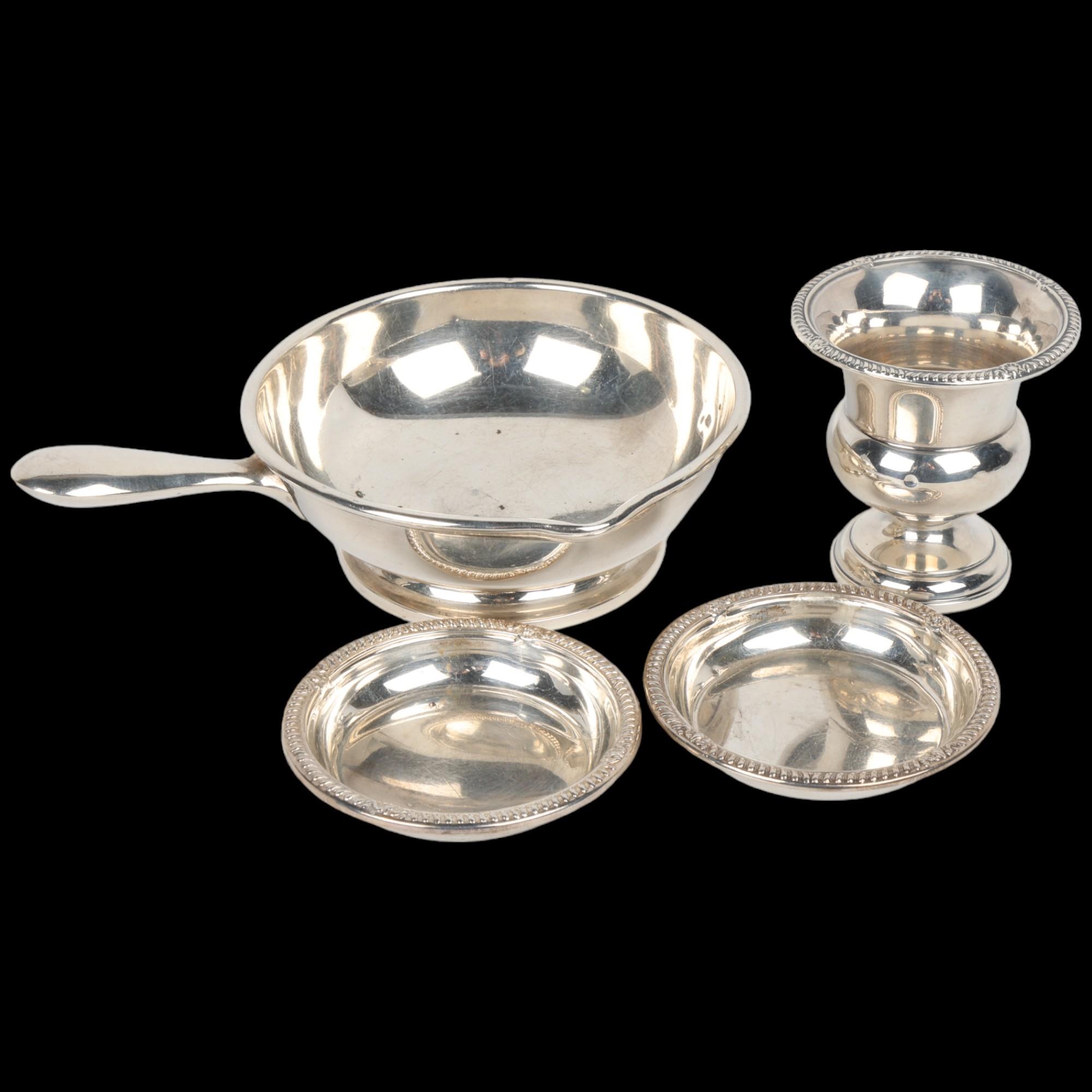 Various American sterling silver, including feeding bowl with handle, pair of Birks nut shell trays,