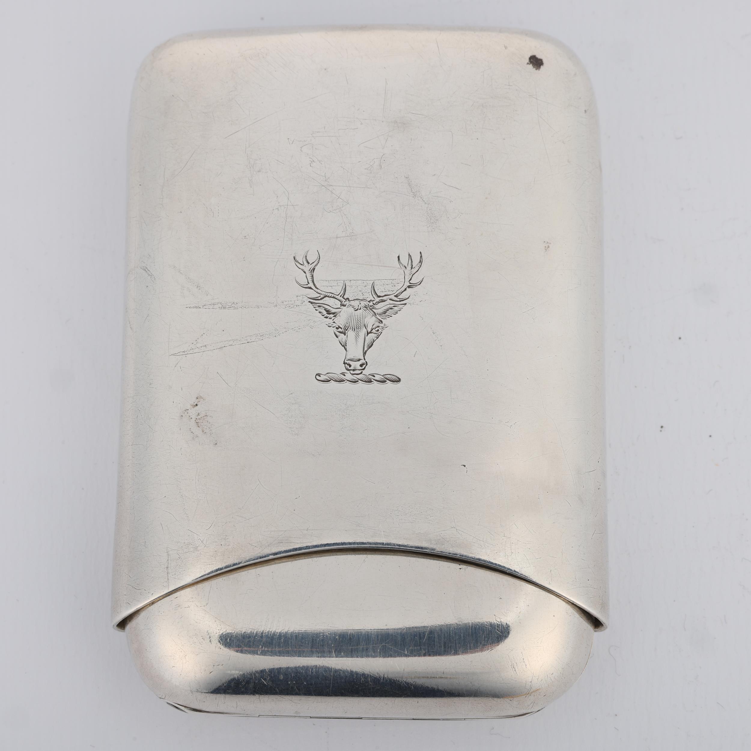 A Victorian silver armorial 'Cigar' cigarette case, E H Stockwell, London 1878, with engraved - Image 2 of 3