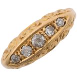 An early 20th century 18ct gold graduated five stone diamond half hoop ring, indistinct maker,