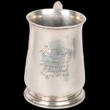 A George VI silver pint mug tankard, Harrods, London 1947, tapered cylindrical form with flared