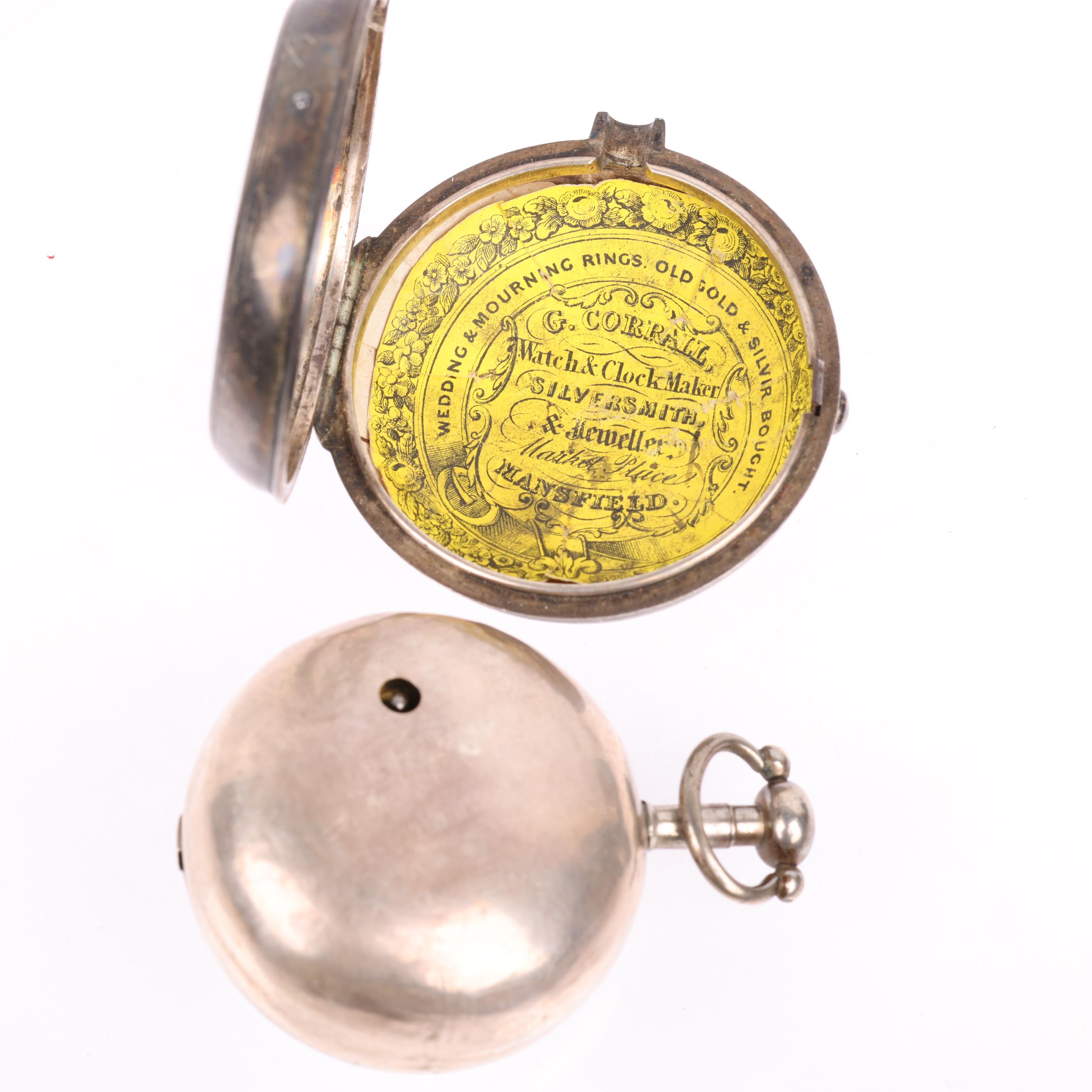 An early 19th century silver pair-cased open-face key-wind verge pocket watch, by George Clarke of - Image 3 of 5
