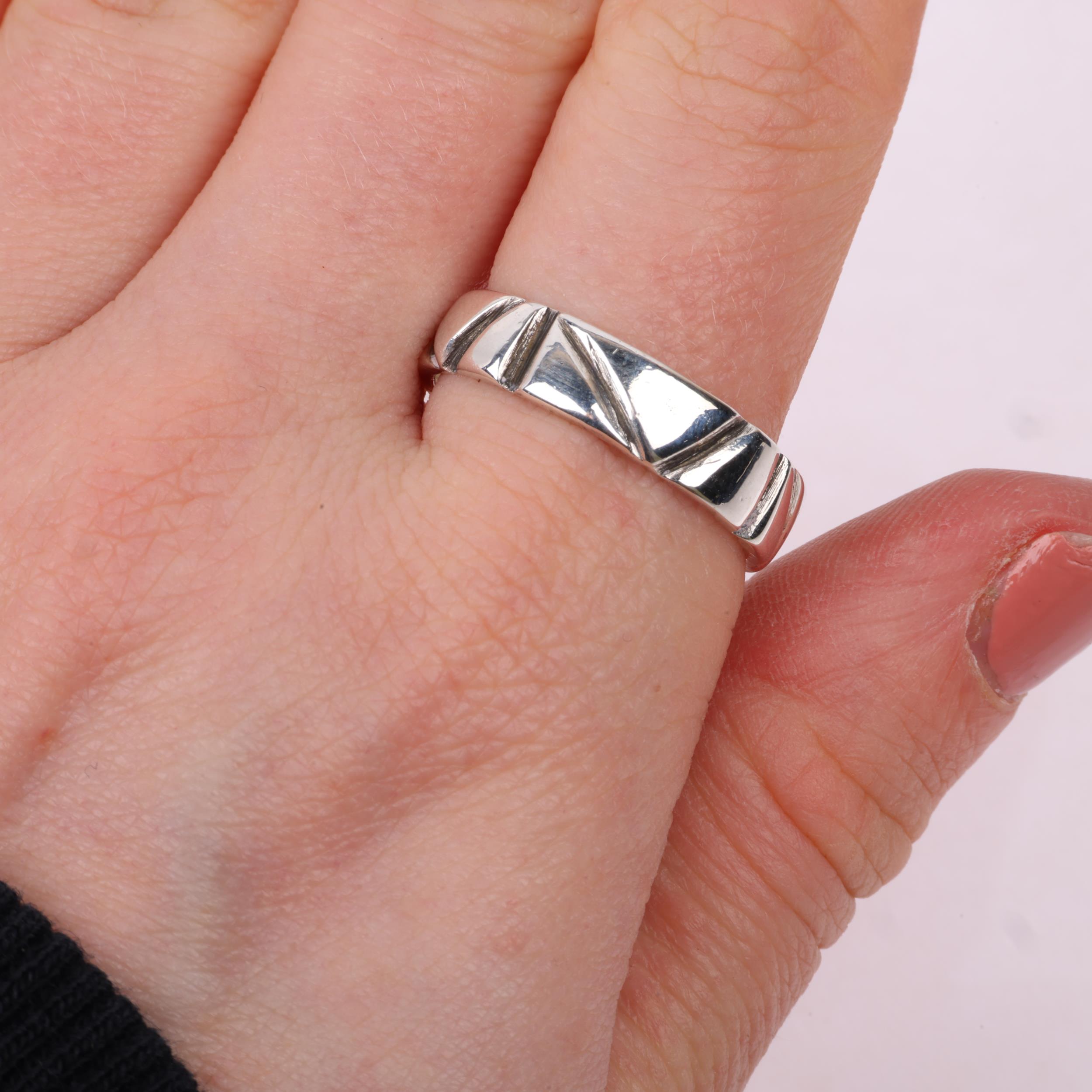 DEN-PERMANENTE - a Danish modernist sterling silver handicraft matching slave bangle and band - Image 3 of 3
