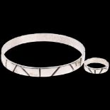 DEN-PERMANENTE - a Danish modernist sterling silver handicraft matching slave bangle and band