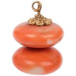 A Victorian coral button bead pendant, with cannetille mount, 24.8mm, 8.6g Condition Report: No