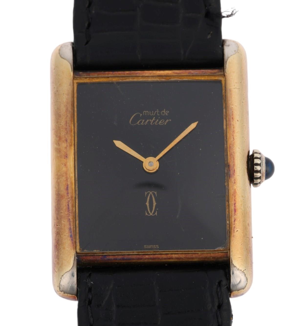 LES MUST DE CARTIER - a mid-size vermeil sterling silver Tank mechanical wristwatch, circa 1979,