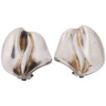 HANS HANSEN - a pair of Danish modernist sterling silver fold clip-on earrings, 22.7mm, 13.9g