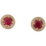 A pair of Continental 18ct gold ruby and diamond cluster earrings, with stud fittings, 7mm, 2g