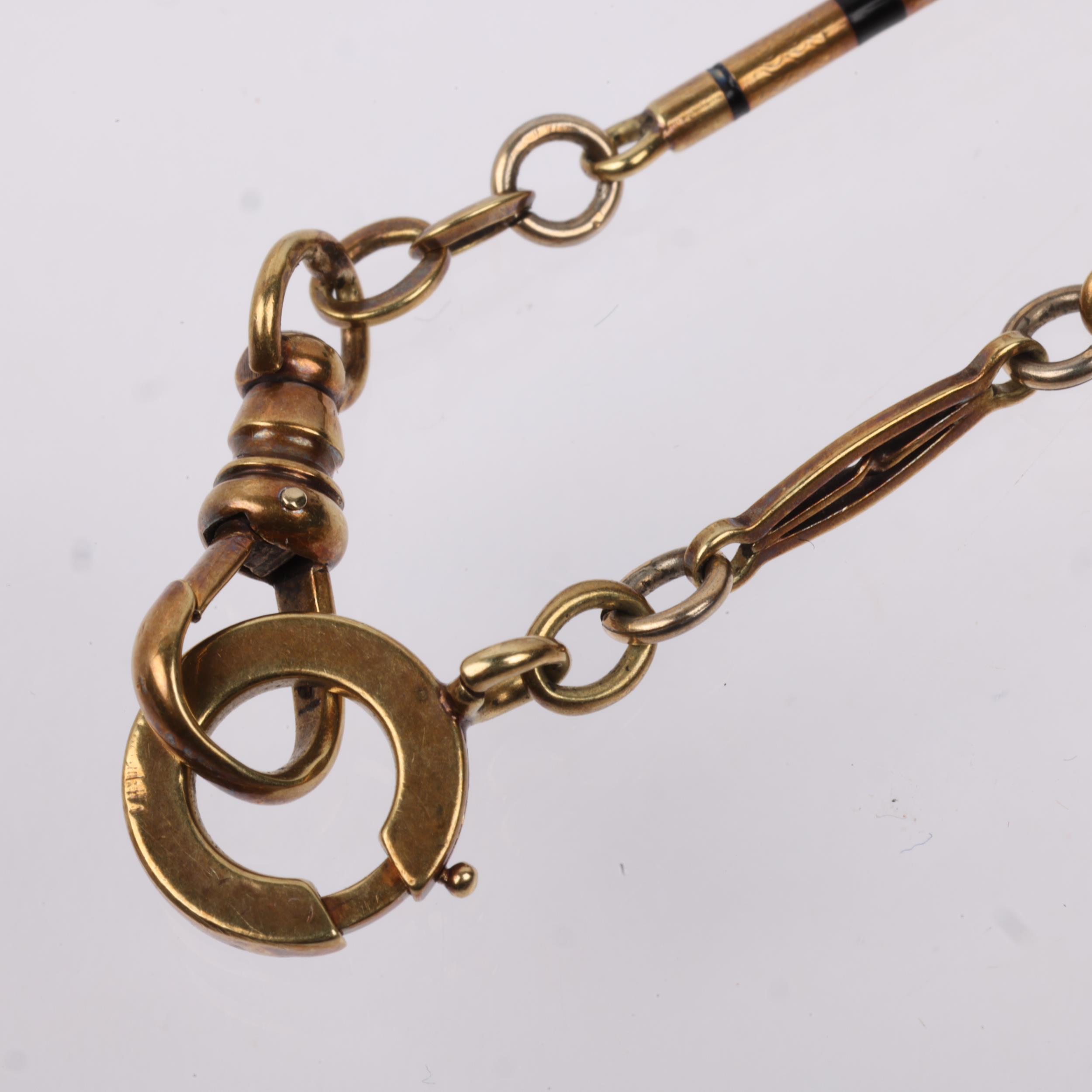 ATTRIBUTED TO CARTIER - a 14ct gold black enamel bar link Albert chain necklace, with dog clip and - Image 3 of 4