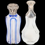 A 19th century French silver-mounted glass pear scent bottle, and a silver-mounted blue overlay