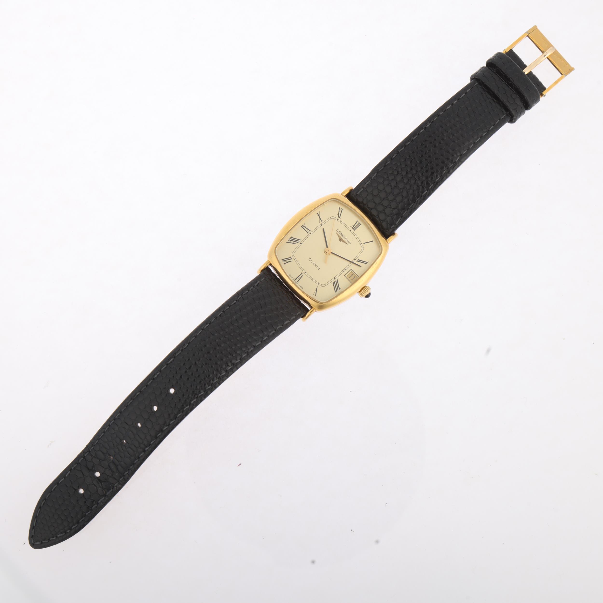 LONGINES - a gold plated stainless steel quartz calendar wristwatch, champagne dial with Roman - Image 2 of 5