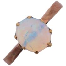 An early 20th century solitaire opal ring, claw set with 1ct oval cabochon opal, opal measures