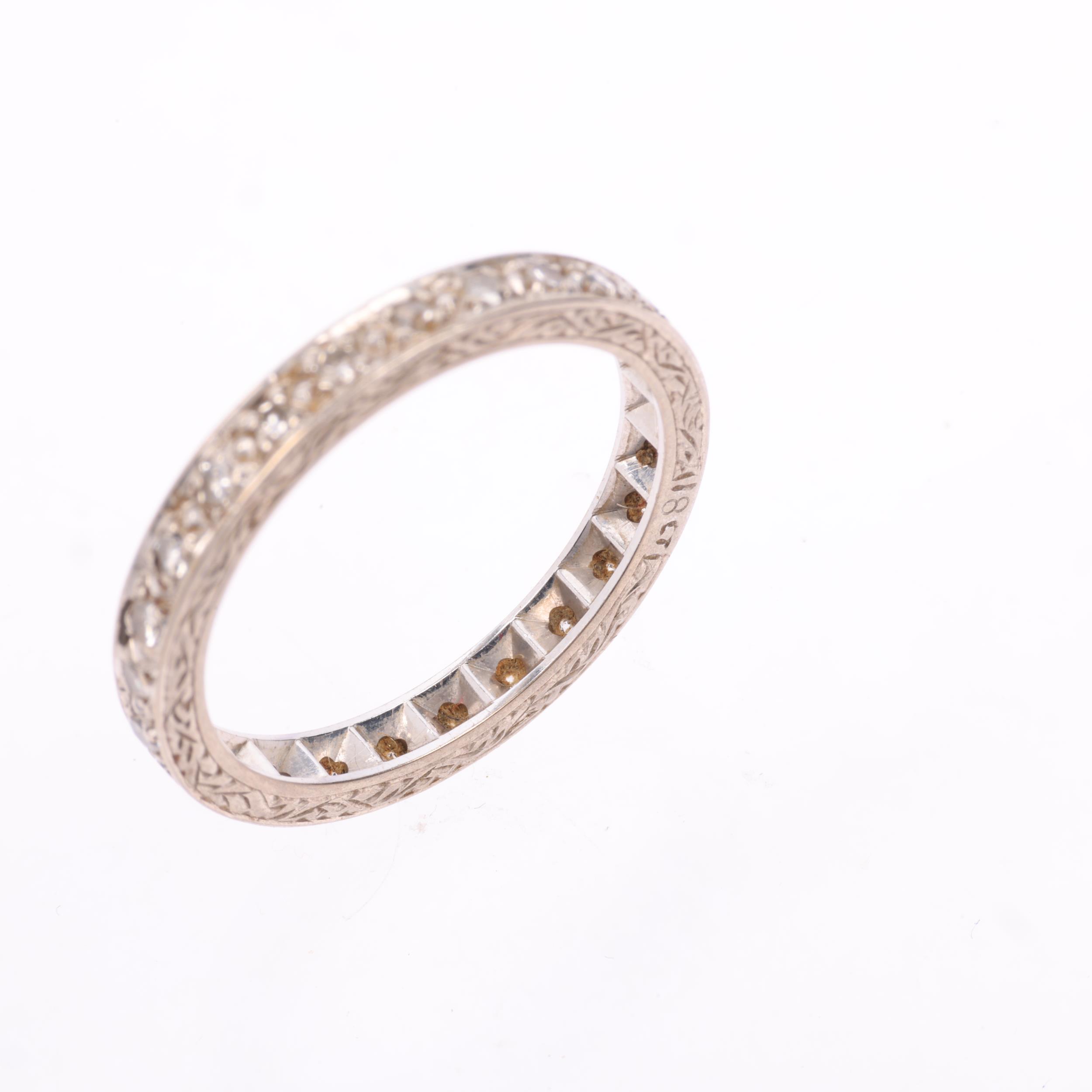 An Art Deco 18ct white gold diamond full eternity band ring, millegrain set with eight-cut - Image 3 of 4