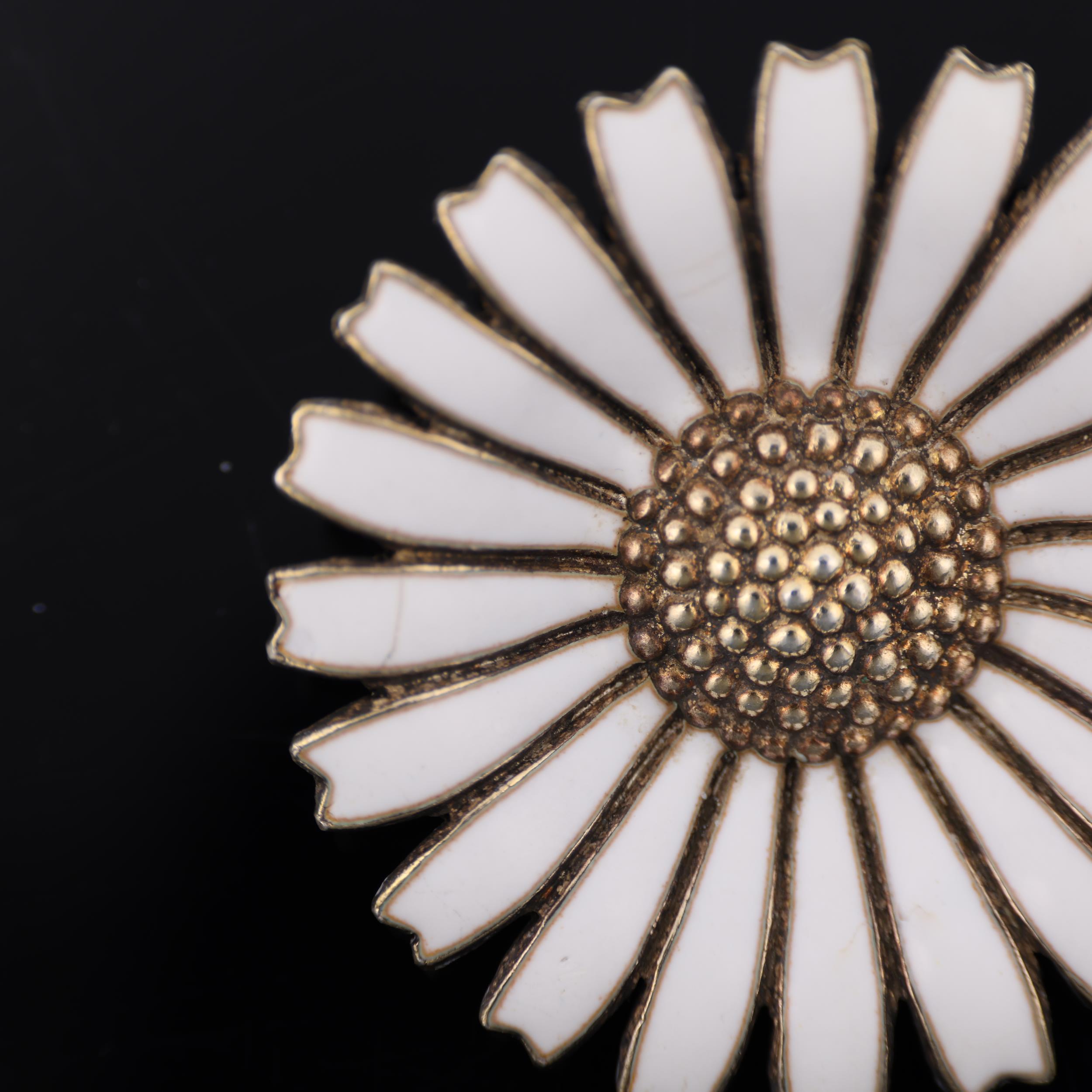 ANTON MICHELSEN - a Danish vermeil sterling silver and white enamel daisy pattern brooch, 32.5mm, - Image 2 of 4