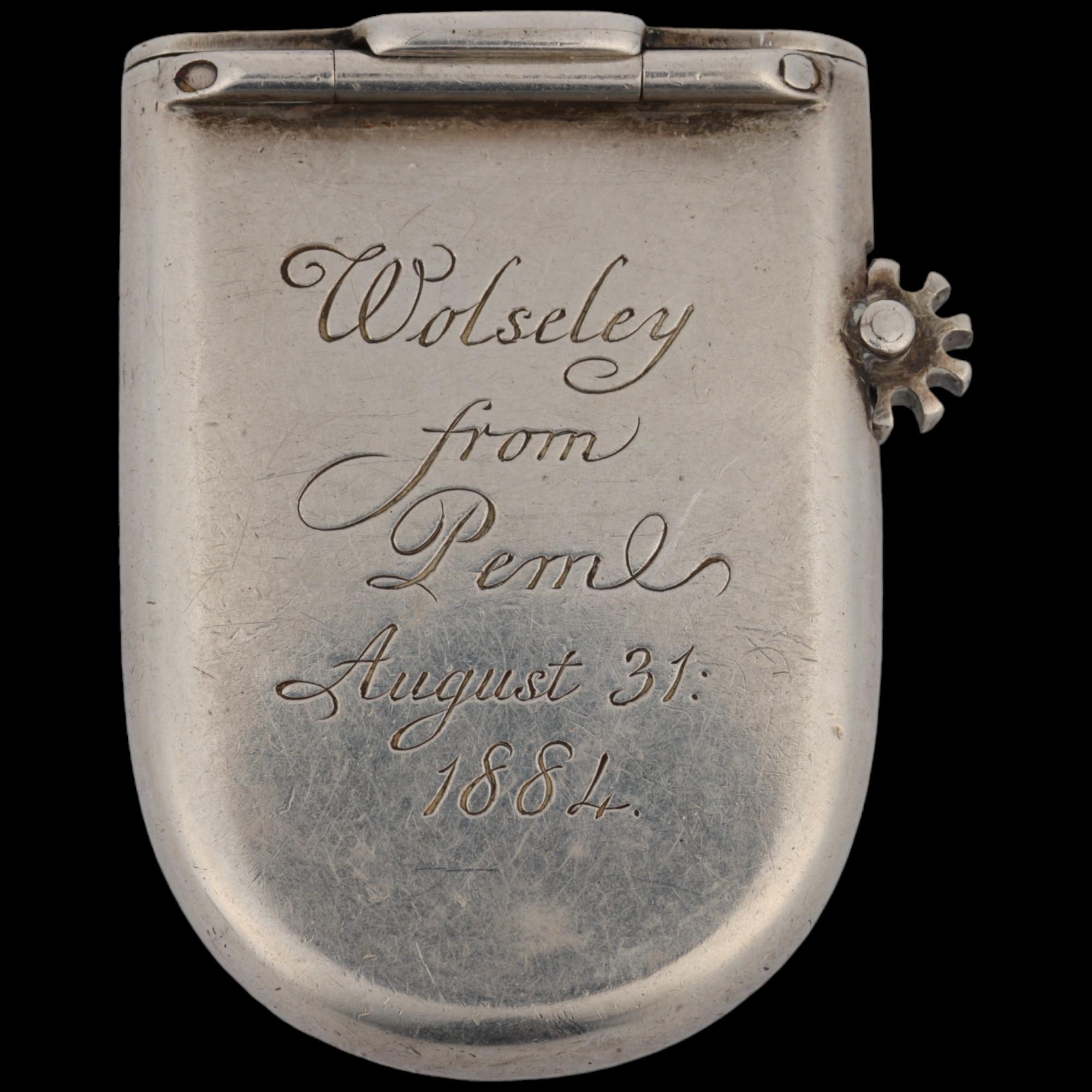 SIR GEORGE WOLSELEY - an unusual Victorian silver combination Vesta case/wick holder, Louis Dee,