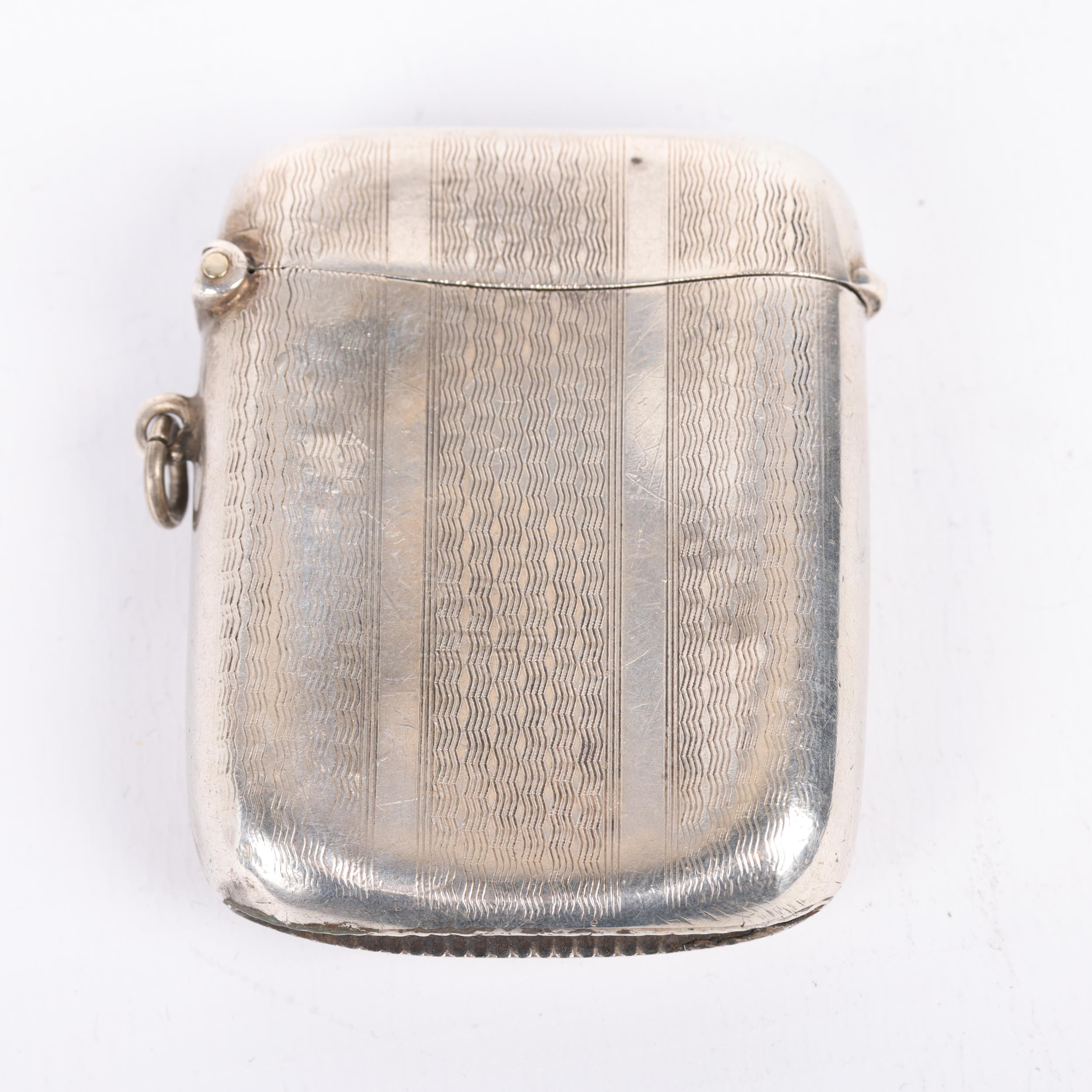 A George V curved silver Vesta case, Joseph Gloster Ltd, Birmingham 1925, rectangular form with - Image 3 of 3