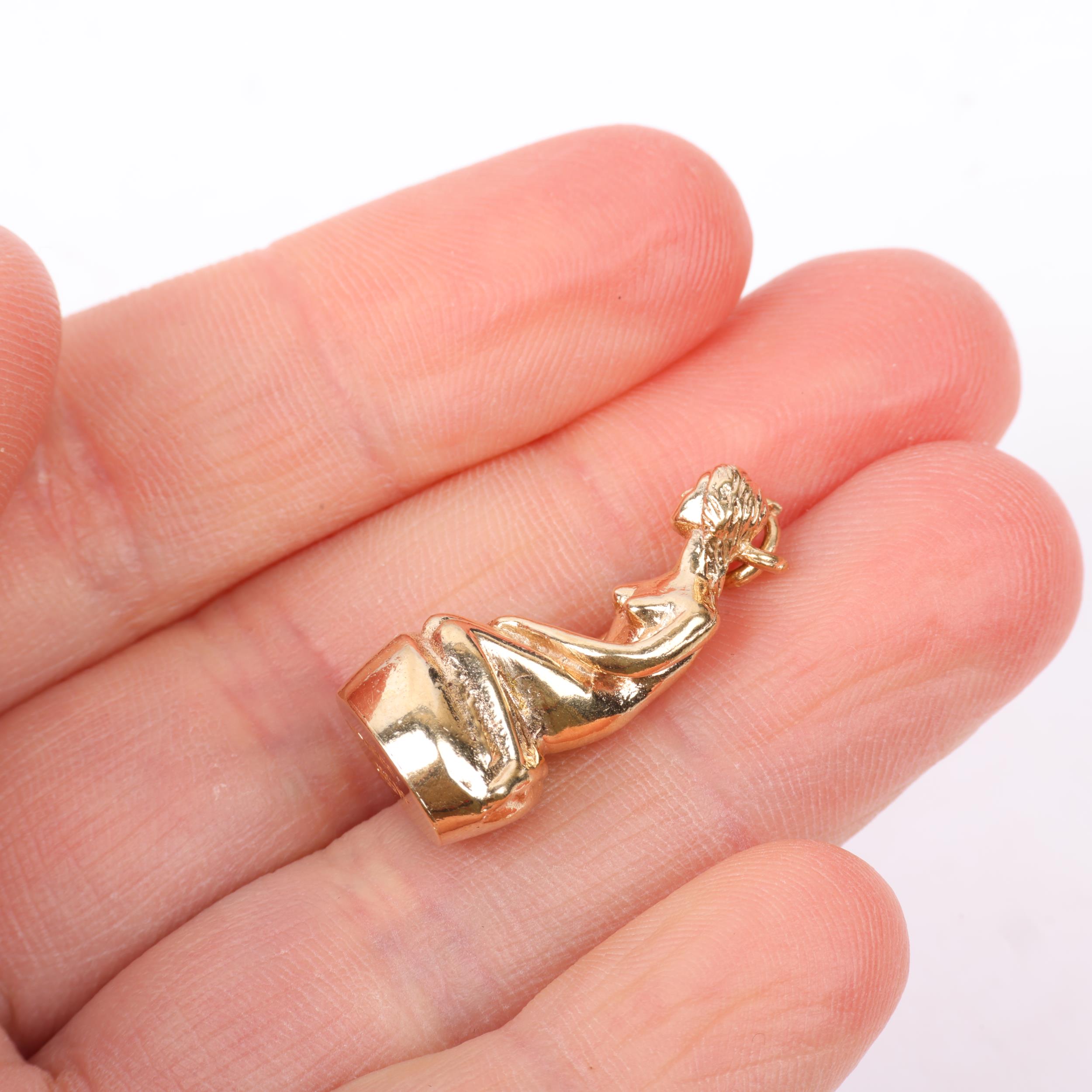 A Danish modernist 14ct gold figural Little Mermaid charm/pendant, Bernhard Hertz, 23.9mm, 8.9g - Image 4 of 4