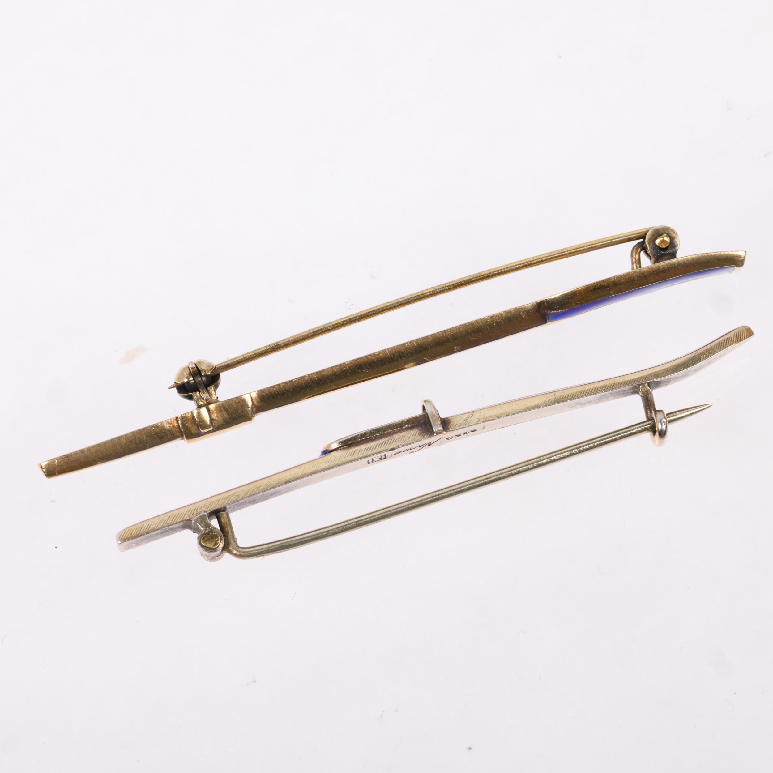 2 Scandinavian sterling silver-gilt blue enamel sporting brooches, comprising Norne Aksel Holmsen - Image 3 of 3