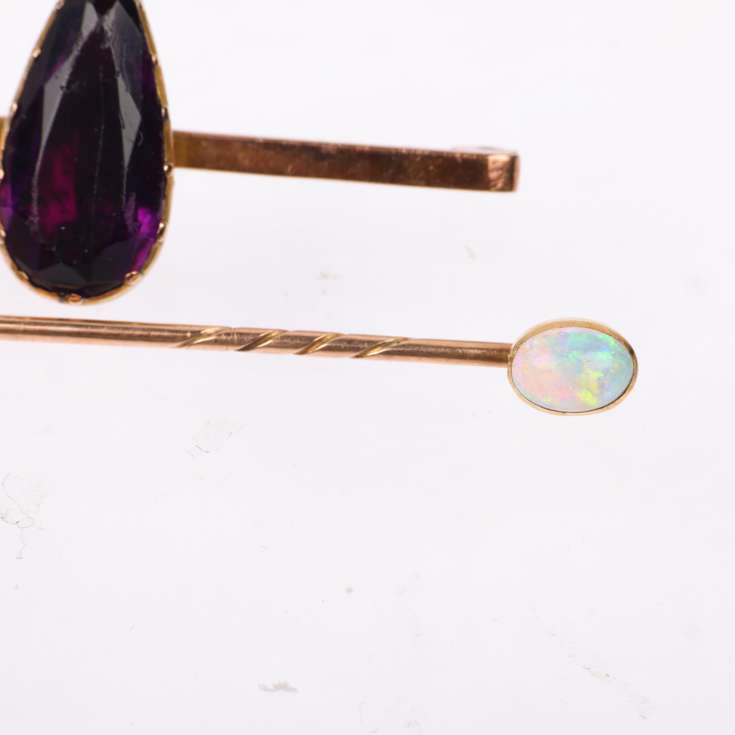 Various gold jewellery, including 9ct amethyst bar brooch, opal stickpin, etc, 5.7g gross (4) - Image 3 of 4