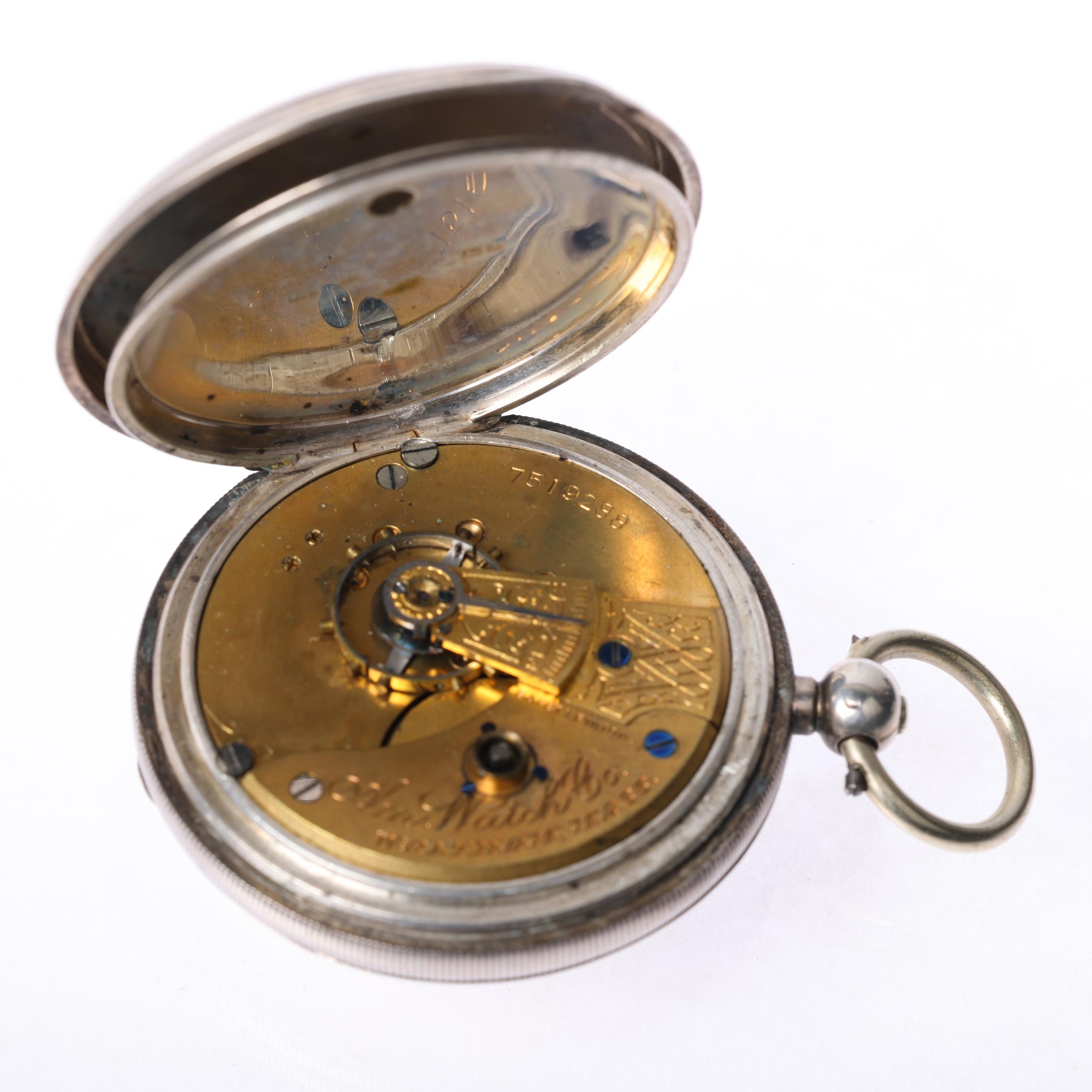 WALTHAM - a 19th century silver-cased full hunter key-wind pocket watch, white enamel dial with - Image 4 of 5