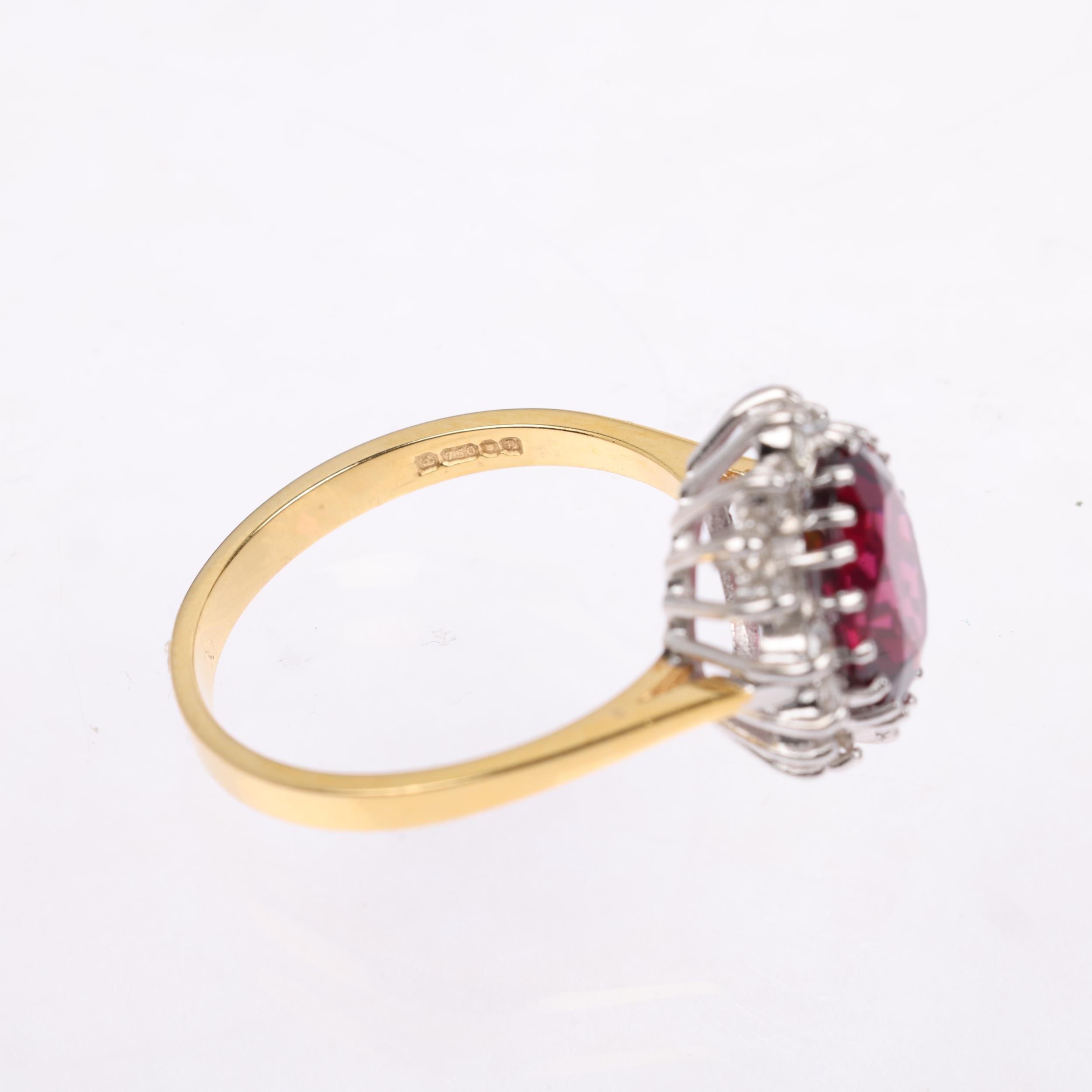 A late 20th century 18ct gold almandine garnet and diamond oval cluster ring, maker R Ltd, London - Image 3 of 4