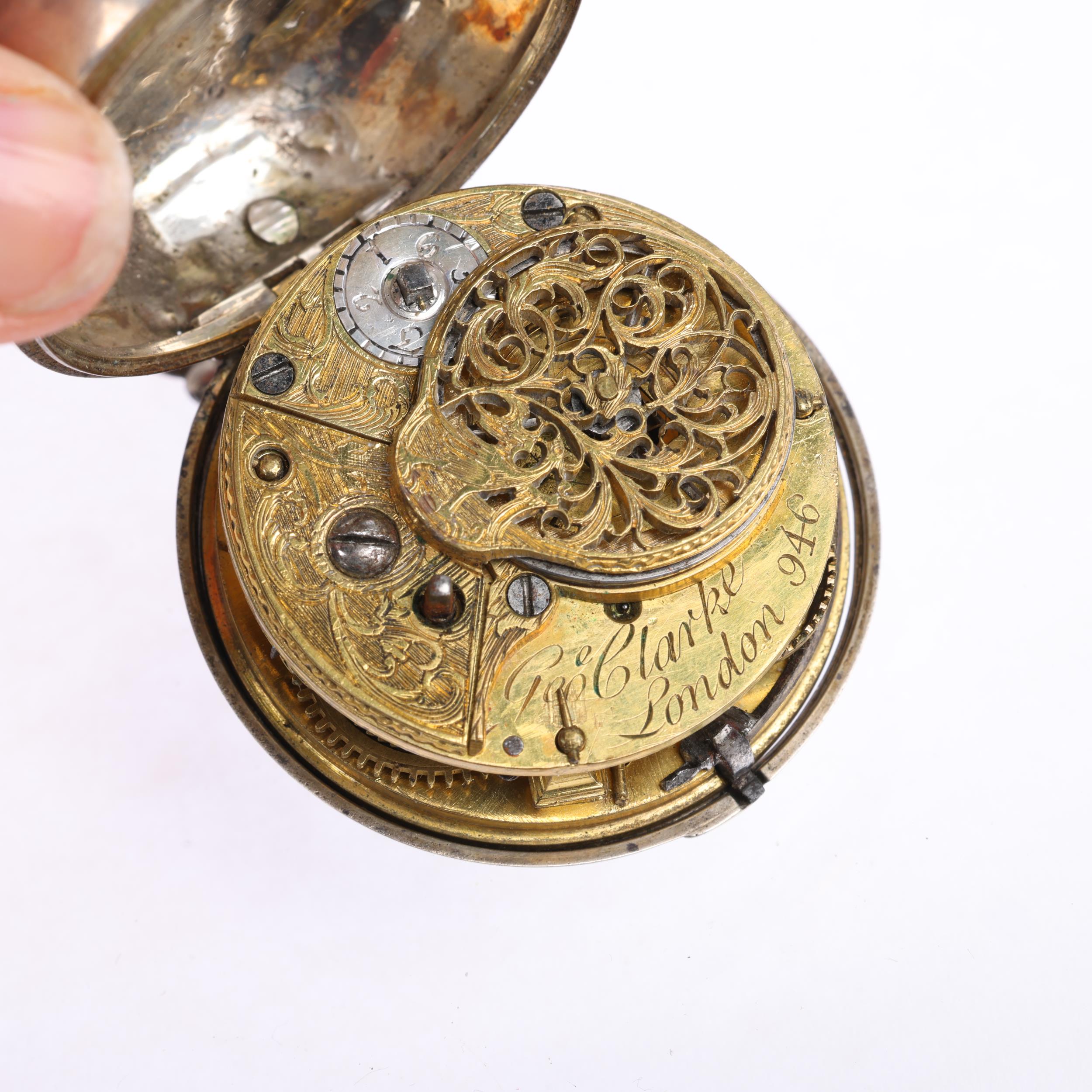 An early 19th century silver pair-cased open-face key-wind verge pocket watch, by George Clarke of - Image 4 of 5