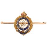 An early 20th century George V 15ct gold and enamel Royal Engineers military sweetheart bar