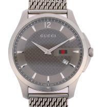 GUCCI - a stainless steel G-Timeless quartz calendar bracelet watch, ref. 126.3, grey dial with