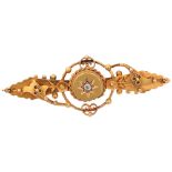 An early 20th century 15ct gold diamond openwork bar brooch, indistinct maker, Chester 1911, 45.4mm,
