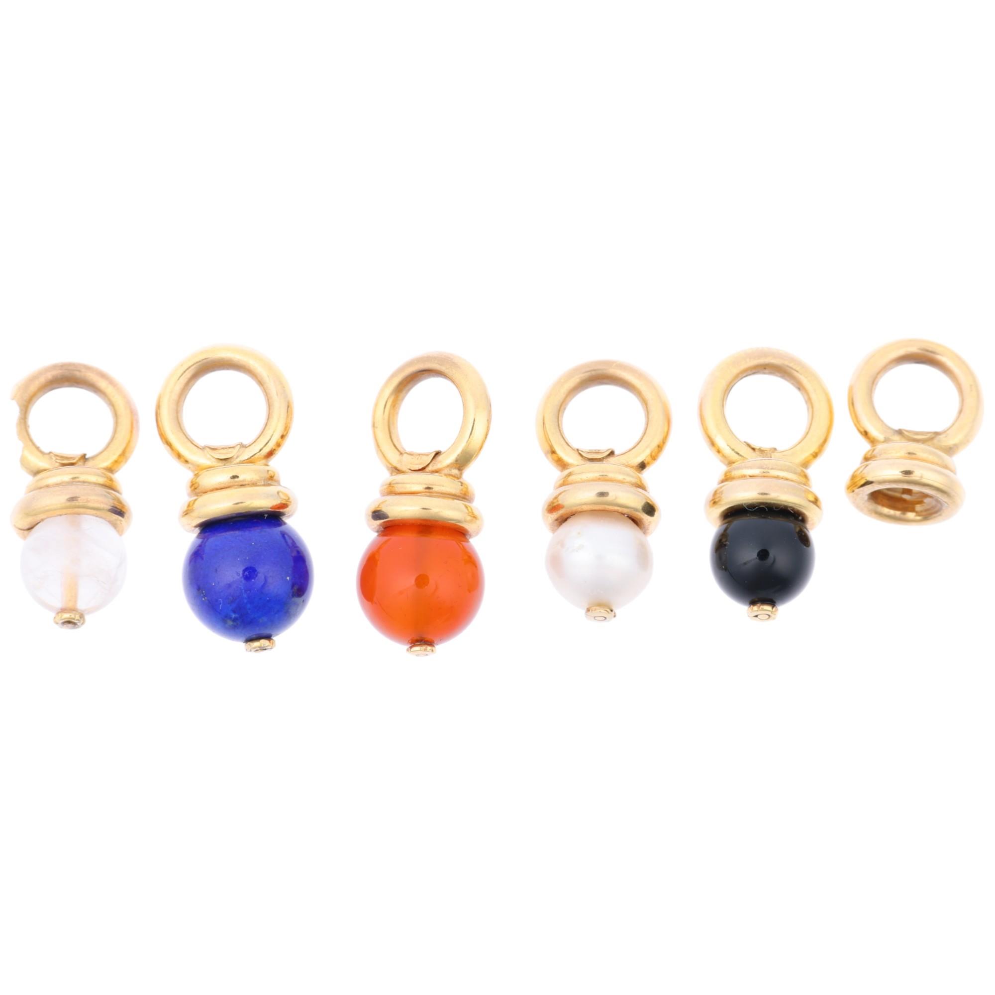 A set of 5 Italian 9ct gold hardstone charms, and another mount, largest 23.5mm, 10.7g gross (6)