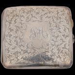 A George V curved silver cigarette case, William Aitken, Birmingham 1916, square form with allover