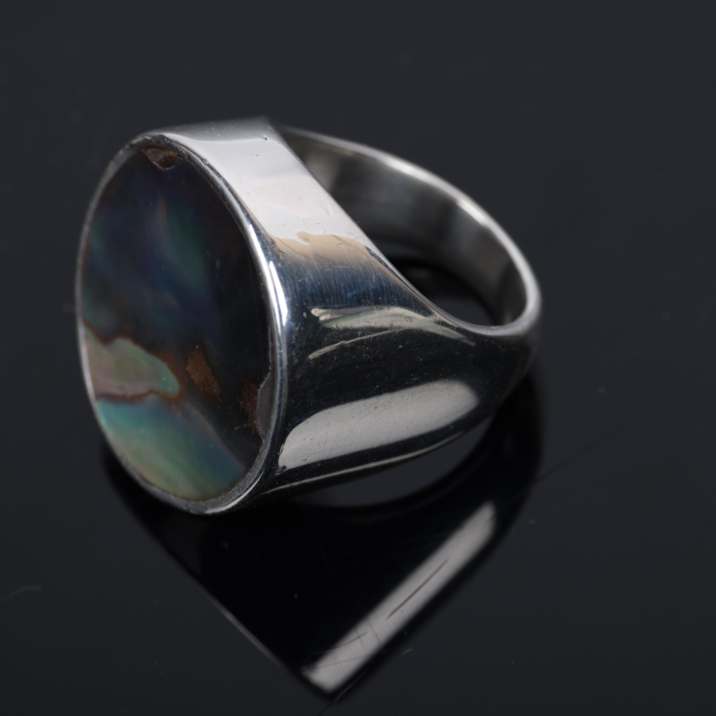PALLE BISGAARD - a large Danish modernist sterling silver and abalone shell dress ring, model no. - Image 2 of 4