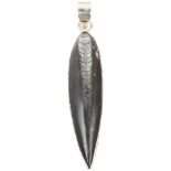 A large sterling silver orthoceras fossil drop pendant, London 2006, 94.4mm, 22.9g Condition Report: