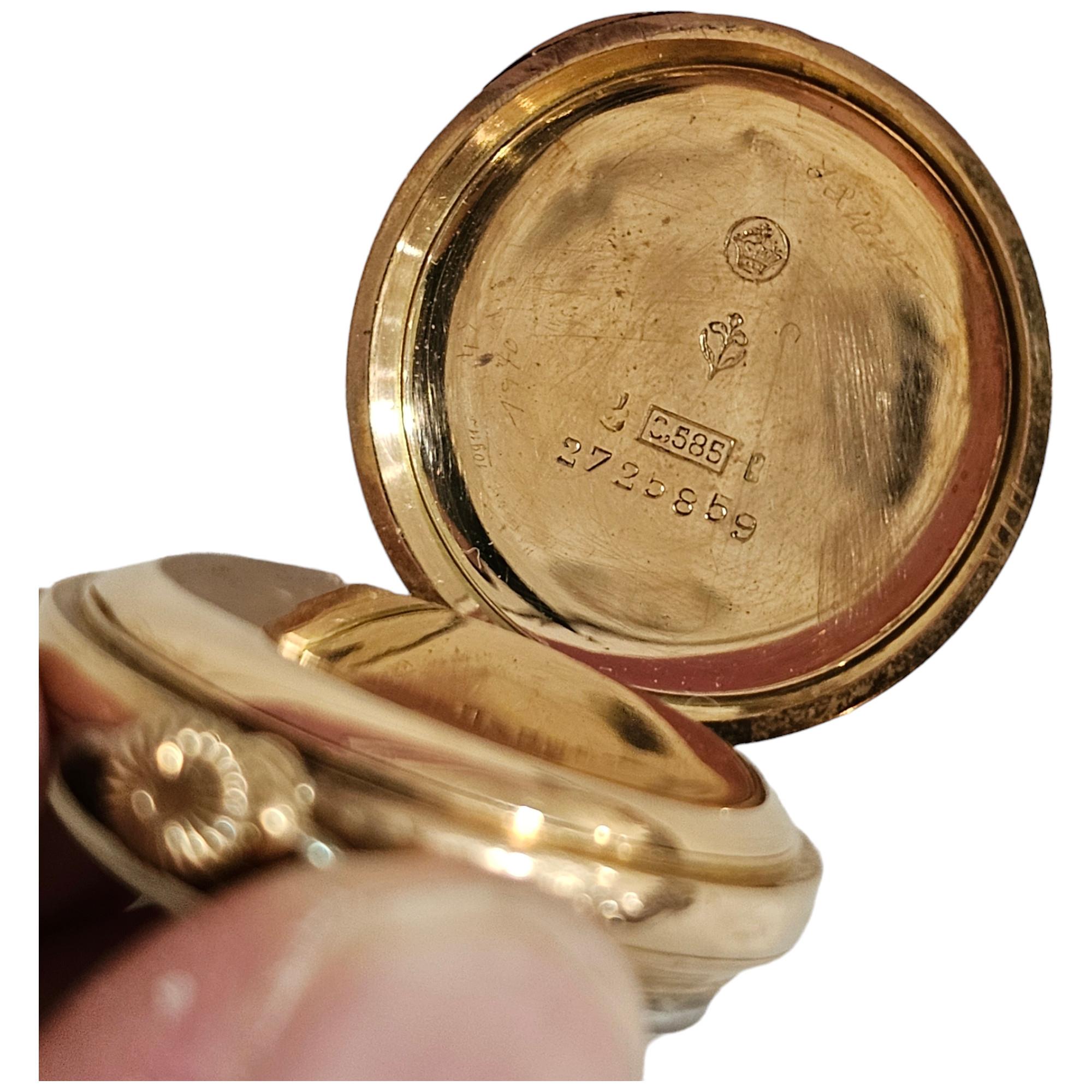 A Swiss 14ct gold open-face keyless fob watch, Geneva circa 1900, white enamel dial with Roman - Image 3 of 4