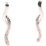 A pair of 9ct white gold diamond ribbon earrings, with stud fittings, set with eight-cut diamonds,