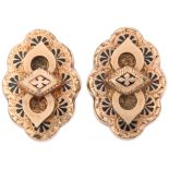 A pair of Victorian black enamel mourning dress studs, circa 1880, gilt-metal, 23.4mm, 9.3g